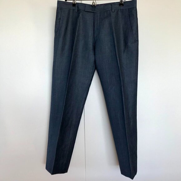 TED BAKER Blue Wool/Linen 2-Piece Jacket & Pant Suit Purple Lining 40 Reg 34x28 - Picture 9 of 16